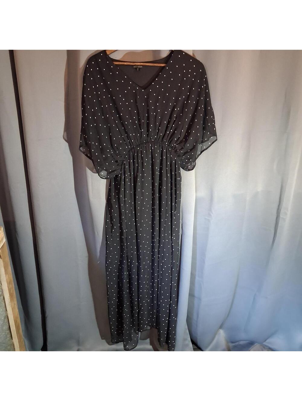Black Polka Dot Midi Dress with Elastic Waist